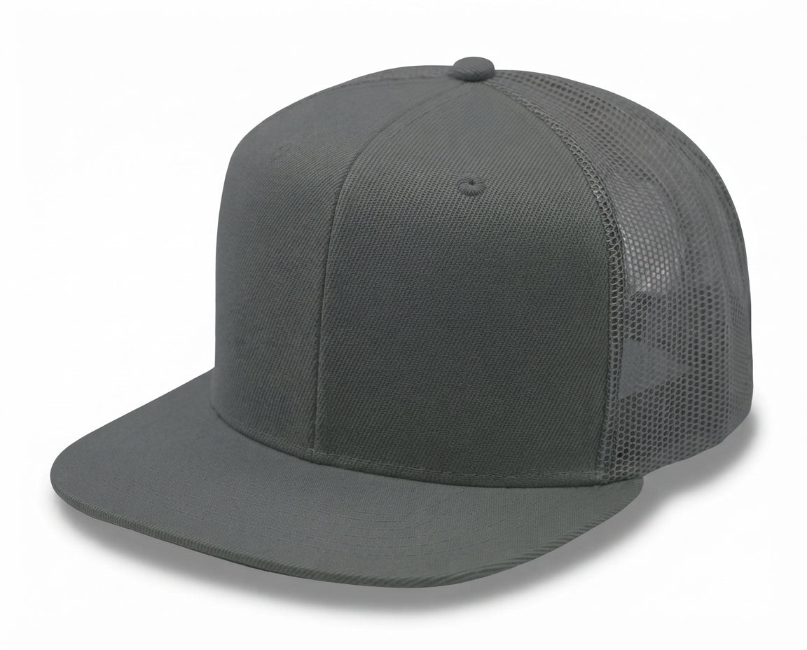 6 Panel Snapback Poly Twill Trucker Cap with Flat Bill