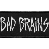 Bad Brains band logo woven patch in white handwritten text on black rectangular background