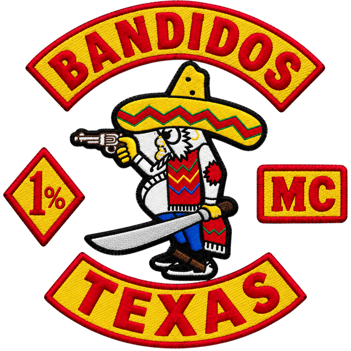 Bandidos Patches - embroidered bandit emblem with 1%, MC, and Texas bottom rocker set