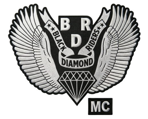 Black Diamond Riders MC embroidered motorcycle club patch set with winged diamond BR emblem and MC patch