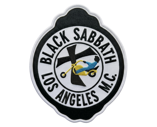 Black Sabbath Los Angeles MC embroidered motorcycle club patch with cross and rider chopper emblem design