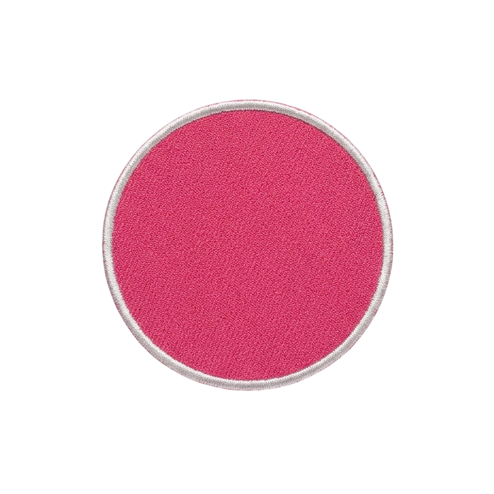 Blank woven patches - round pink fabric patch with white border, no logo for custom printing