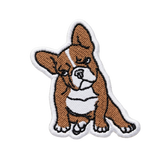 Boston Terrier woven patch with cute brown and white puppy dog design