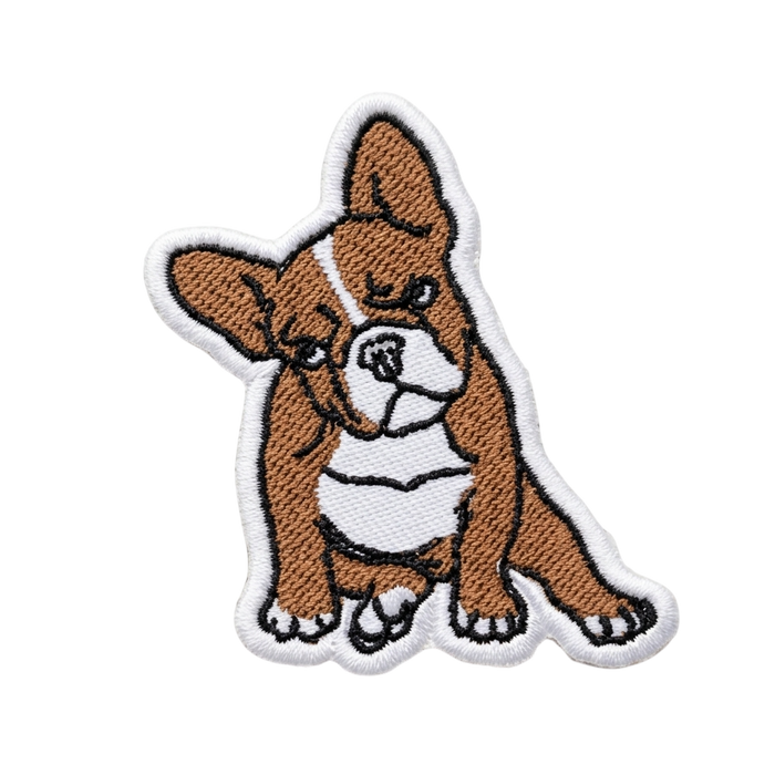 Boston Terrier woven patch with cute brown and white puppy dog design