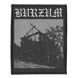 Burzum black metal band woven patch with gothic logo and burned church photo design