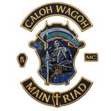 Caloh Wagoh MC Main Triad biker patches with grim reaper scythe design embroidered