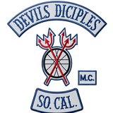 Devils Disciples motorcycle club embroidered patches with So. Cal. rocker