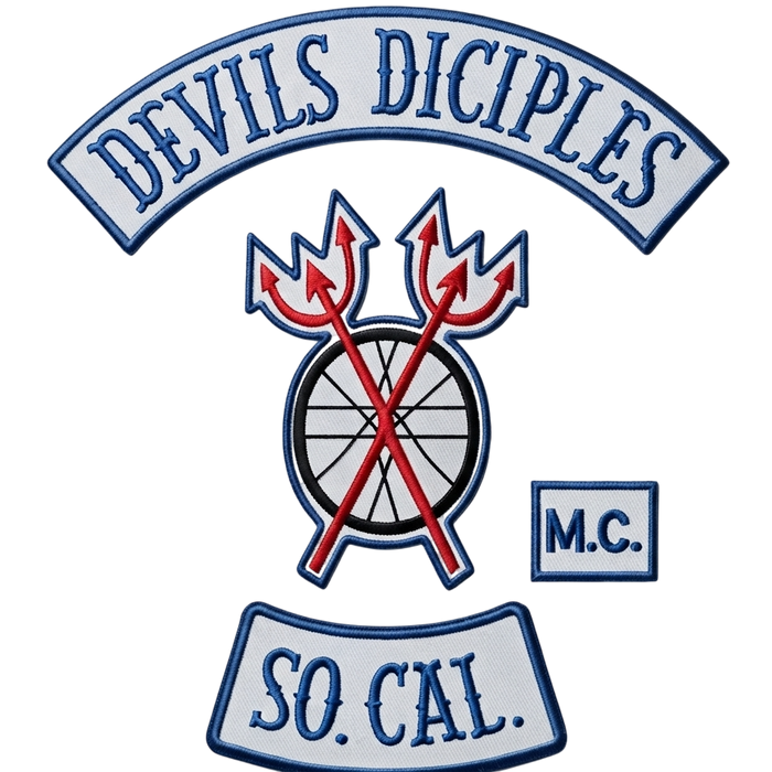 Devils Disciples motorcycle club embroidered patches with So. Cal. rocker