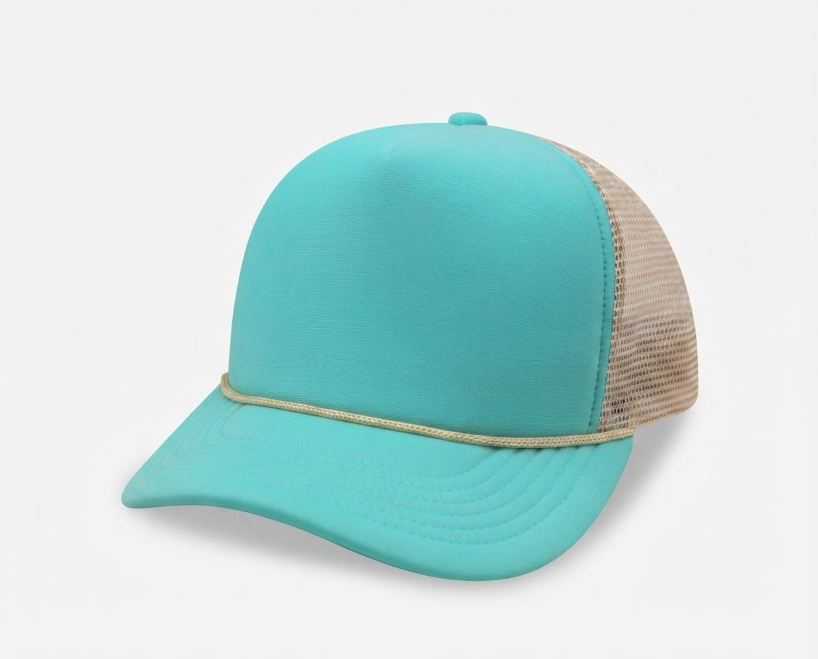 5 Panel High Profile Foam Mesh Back Trucker Cap w/Rope