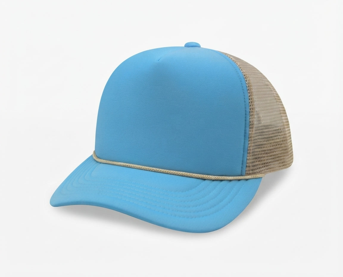 5 Panel High Profile Foam Mesh Back Trucker Cap w/Rope