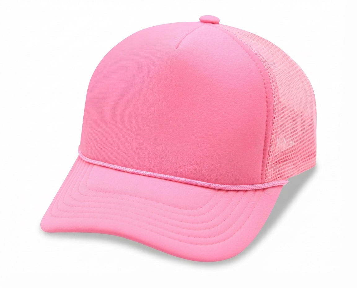 5 Panel High Profile Foam Mesh Back Trucker Cap w/Rope