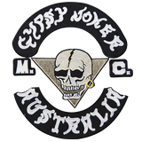 Gypsy Jokers motorcycle club patches with skull triangle design, top rocker and AUSTRALIA bottom rocker
