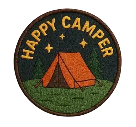 Round Happy Camper Iron On Patch - View 1