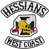 Hessians MC West Coast biker patches with skull and dagger design embroidered