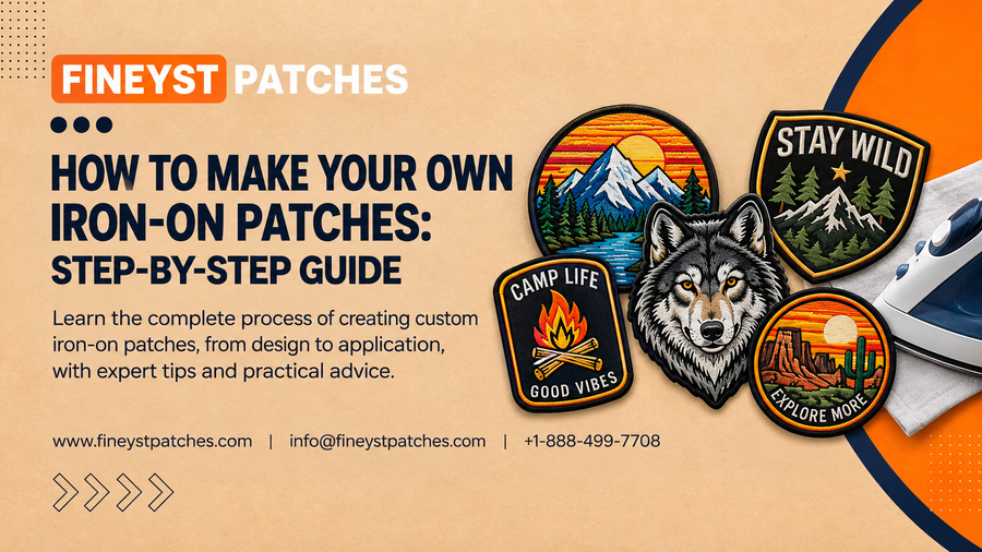 How to make your own iron-on patches step by step guide with wolf, camp life, stay wild and explore more patch designs