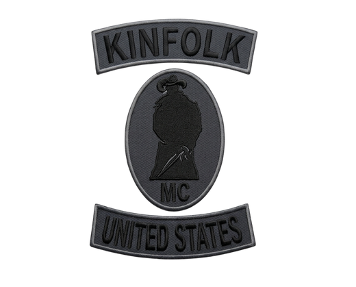 Kinfolk Motorcycle Club patches 3-piece embroidered set with oval MC center patch and United States bottom rocker
