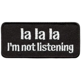 white and black la la la not listening vest patch thumbnail 1