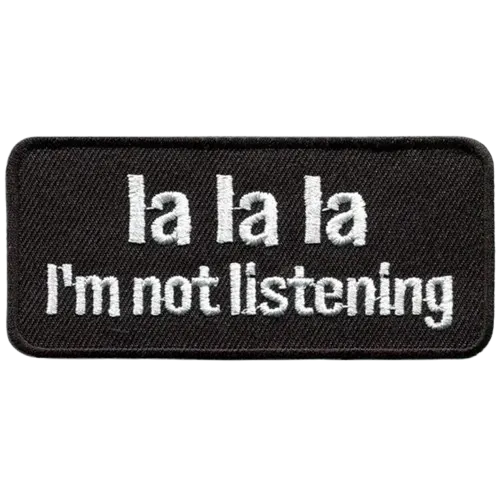 white and black la la la not listening vest patch - View 1