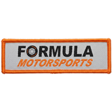 Merrowed edge woven patch - Formula Motorsports rectangular patch with orange border and tire logo
