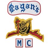 Pagans Motorcycle Club Patches - embroidered top rocker, center emblem, and MC bottom rocker set