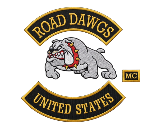 Road Dawgs United States MC embroidered motorcycle vest patch set with bulldog spiked collar rocker patches - Fineyst Patches