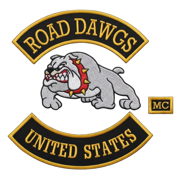 Road Dawgs United States MC embroidered motorcycle vest patch set with bulldog spiked collar rocker patches - Fineyst Patches