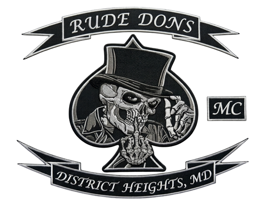 Rude Dons District Heights MD MC embroidered motorcycle vest patch set with skeleton top hat spade - Fineyst Patches