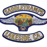 Saddletramps MC Lakeside CA biker patches with eagle and mountain scene design embroidered