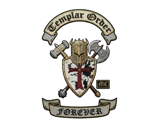 Templar Order Forever MC patch set with crusader shield helmet axe hammer design - Fineyst Patches