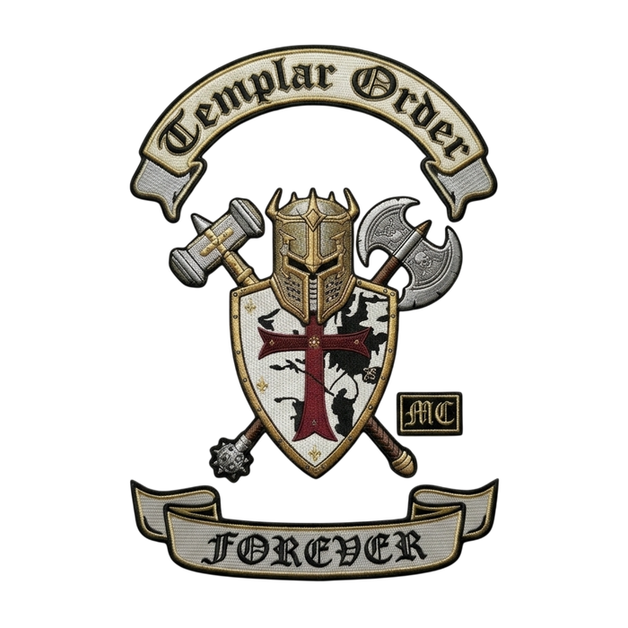 Templar Order Forever MC patch set with crusader shield helmet axe hammer design - Fineyst Patches