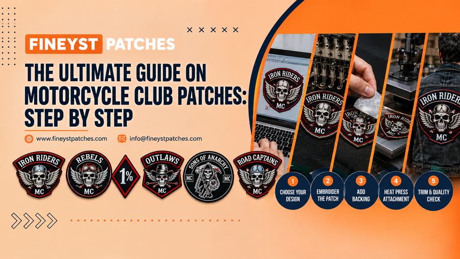 Fineyst Patches guide on custom motorcycle club patches embroidery process from design to finished vest patch