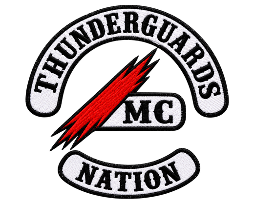 Thunderguards Nation MC biker patches with lightning bolt emblem embroidered design
