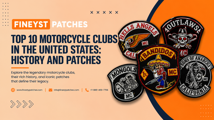 Top 10 motorcycle clubs in the United States: history and patches, featuring Hells Angels, Bandidos, Outlaws, Mongols and Sons of Anarchy embroidered MC patches by Fineyst Patches