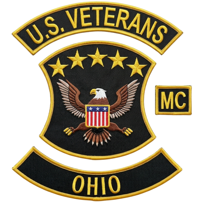 U.S. Veterans Ohio MC embroidered motorcycle vest patch set with eagle shield star rocker patches - Fineyst Patches