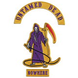 Untamed Dead Nowhere MC embroidered motorcycle vest patch set with purple grim reaper scythe - Fineyst Patches