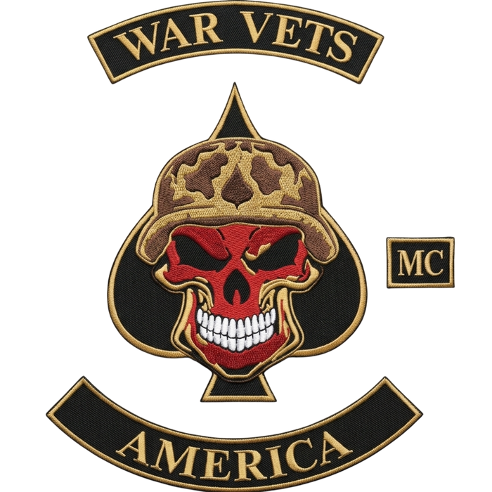 War Vets America MC skull spade embroidered patch set for motorcycle vests - Fineyst Patches