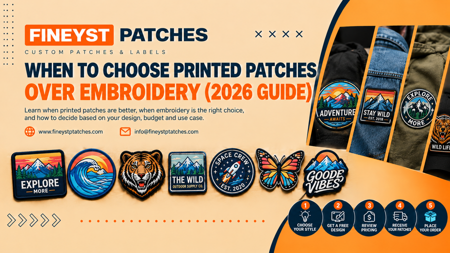 When to choose printed patches over embroidery: 2026 guide with custom printed patches on jackets and caps