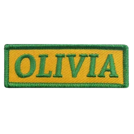 green and yellow olivia name patch - View 1
