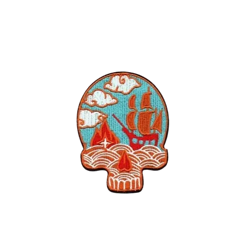 blue and orange pirate mural skull patch - custom patch by Fineyst Patches