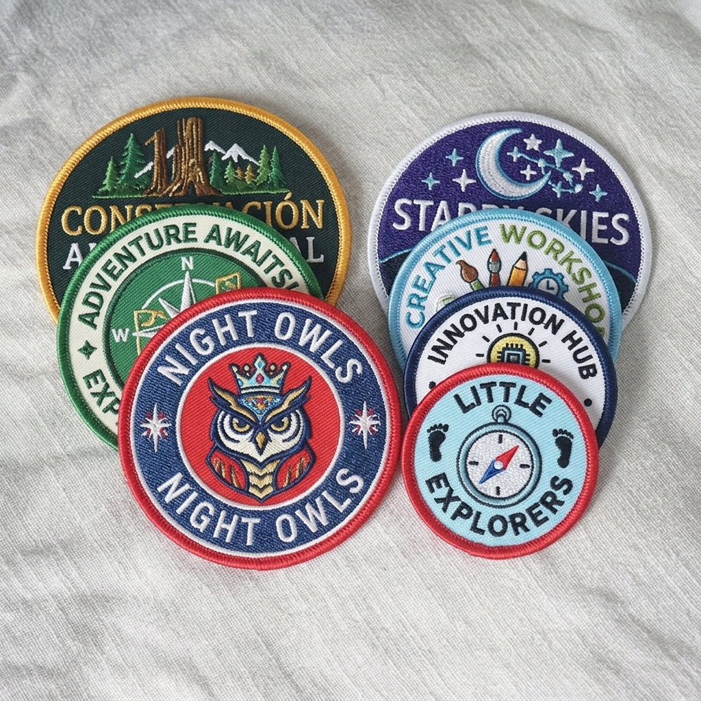 Round embroidered badge patch set