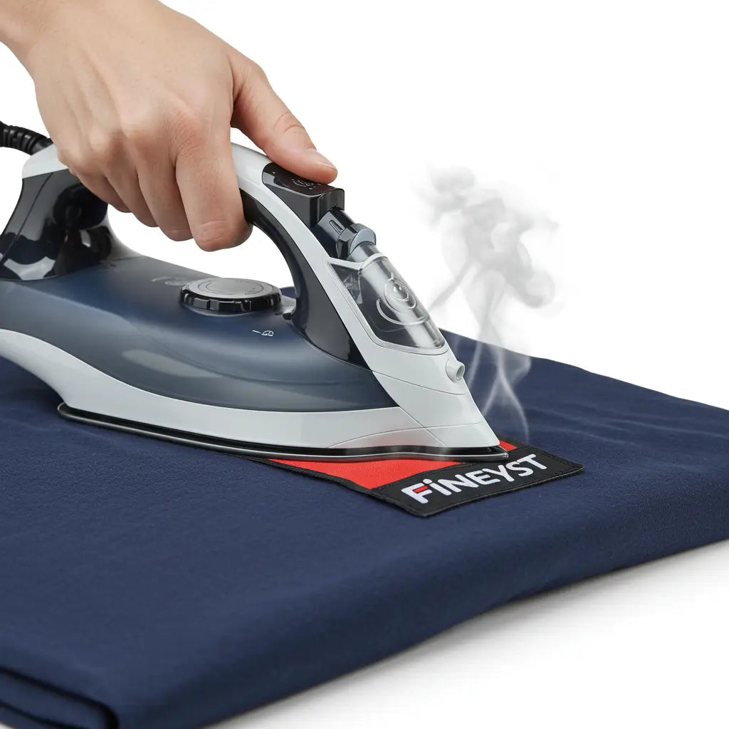Iron applying a patch to a garment