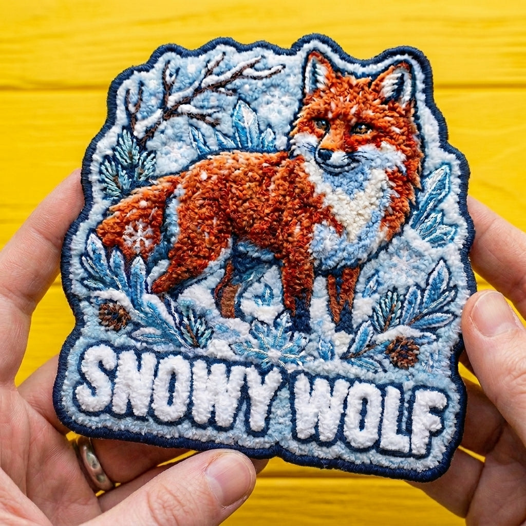 Snowy wolf chenille patch