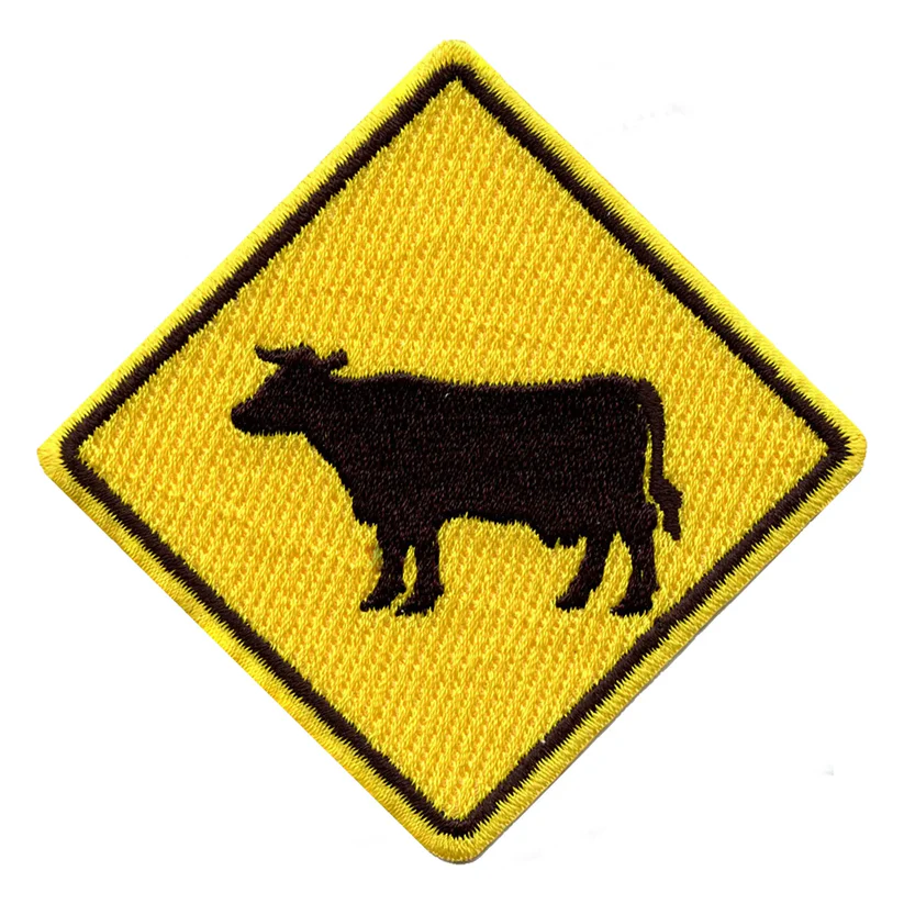 Cow Crossing Yellow Street Sign Patch