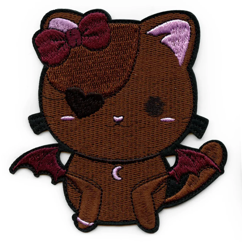 Brown Bat Cat Patch Embroidered Iron On