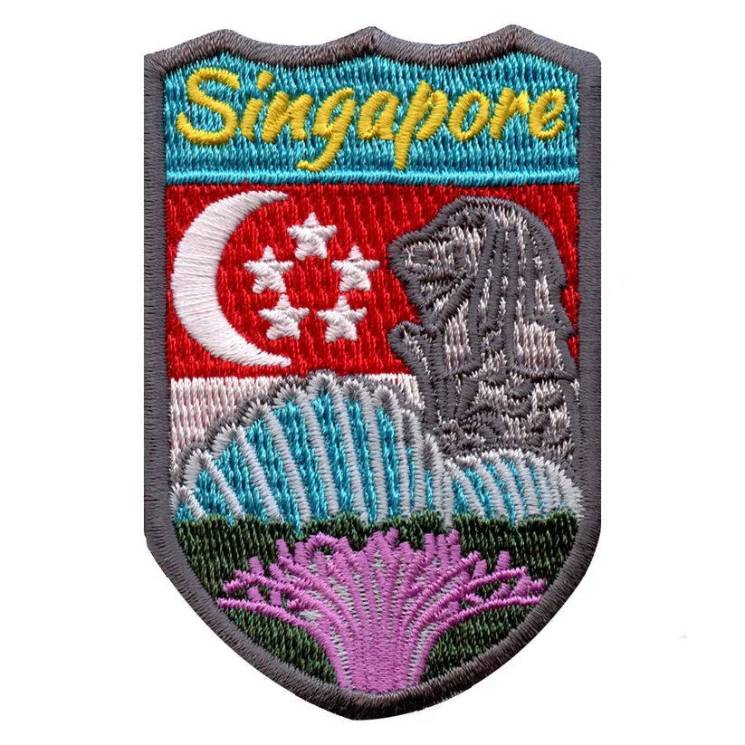 Embroidered singapore shield iron on patch