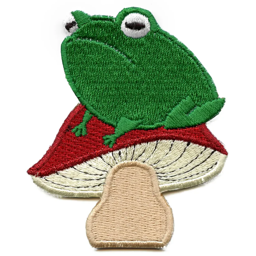 Frog on Mushroom Iron On Patch