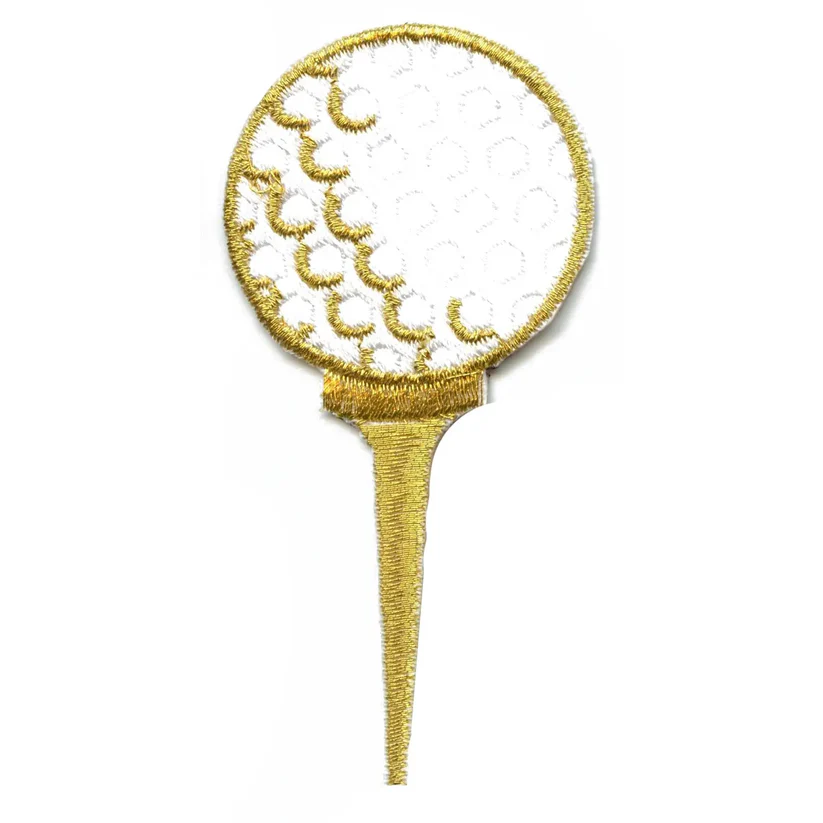 Golf Ball In Gold Tee Embroidered Patch