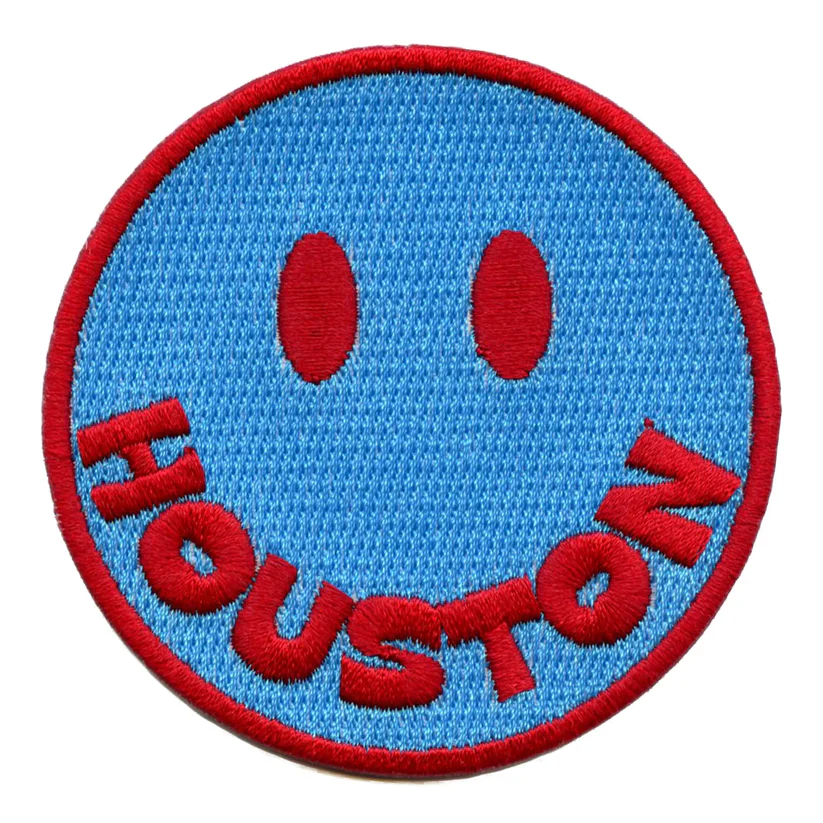 Houston Smiley Face blue Patch Iron on - Houston Smiley Face Blue Patch Iron On USA Houston Smiley Face blue Patch Iron on - View 1