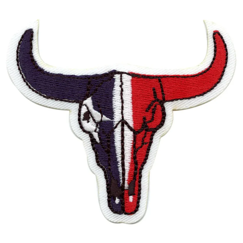Longhorn Skull Texas Flag Iron On-Patch