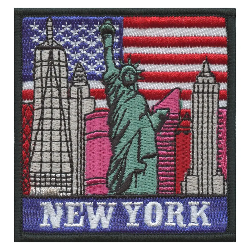 New York Skyline With Flag Square Patch